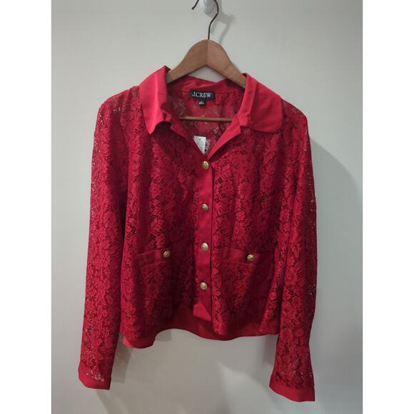 J Crew Red Lace Lady Shirt Jacket Blouse NWT - Picture 6 of 6